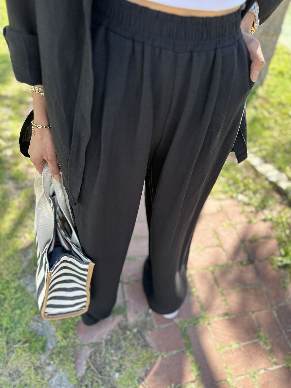 GÖMLEKLİ KETEN TAKIM SİYAH