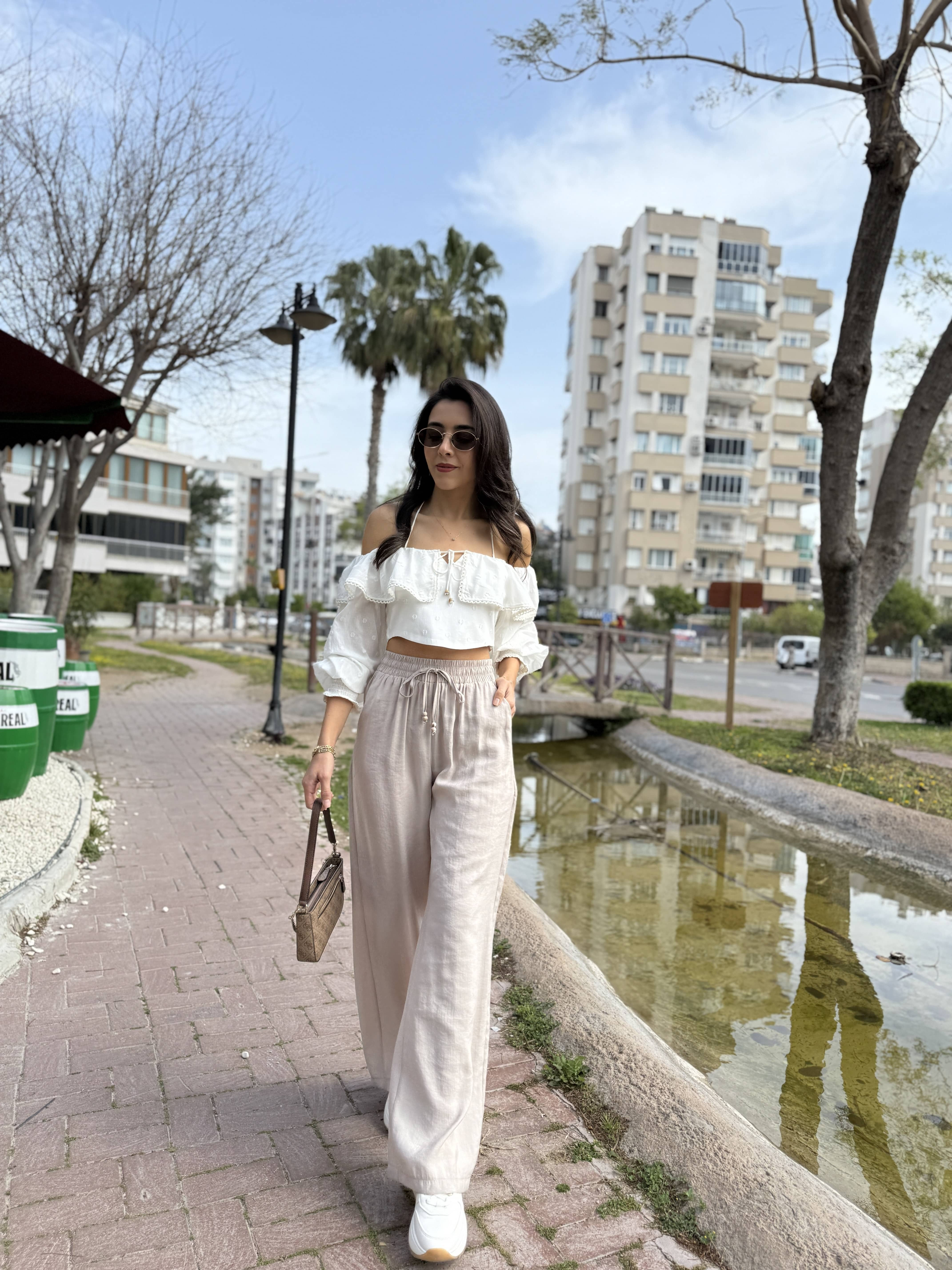 BEL LASTİKLİ MODAL  TİRİL PANTOLON