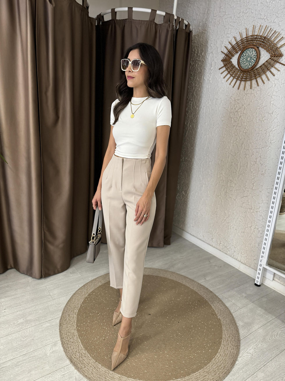 BİSİKLET YAKA ESNEK DOKULU BASİC EKRU