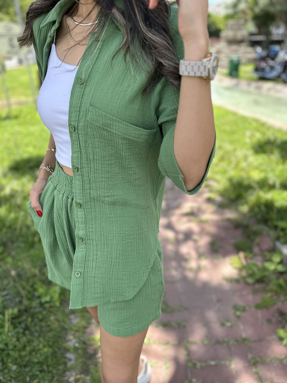 MÜSLİN ŞORTLU TAKIM YEŞİL