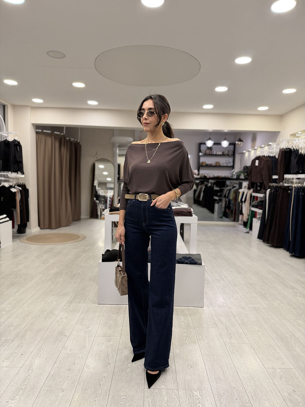 Küçük resim: BEJ SÜET KEMERLİ WİDE LEG JEAN