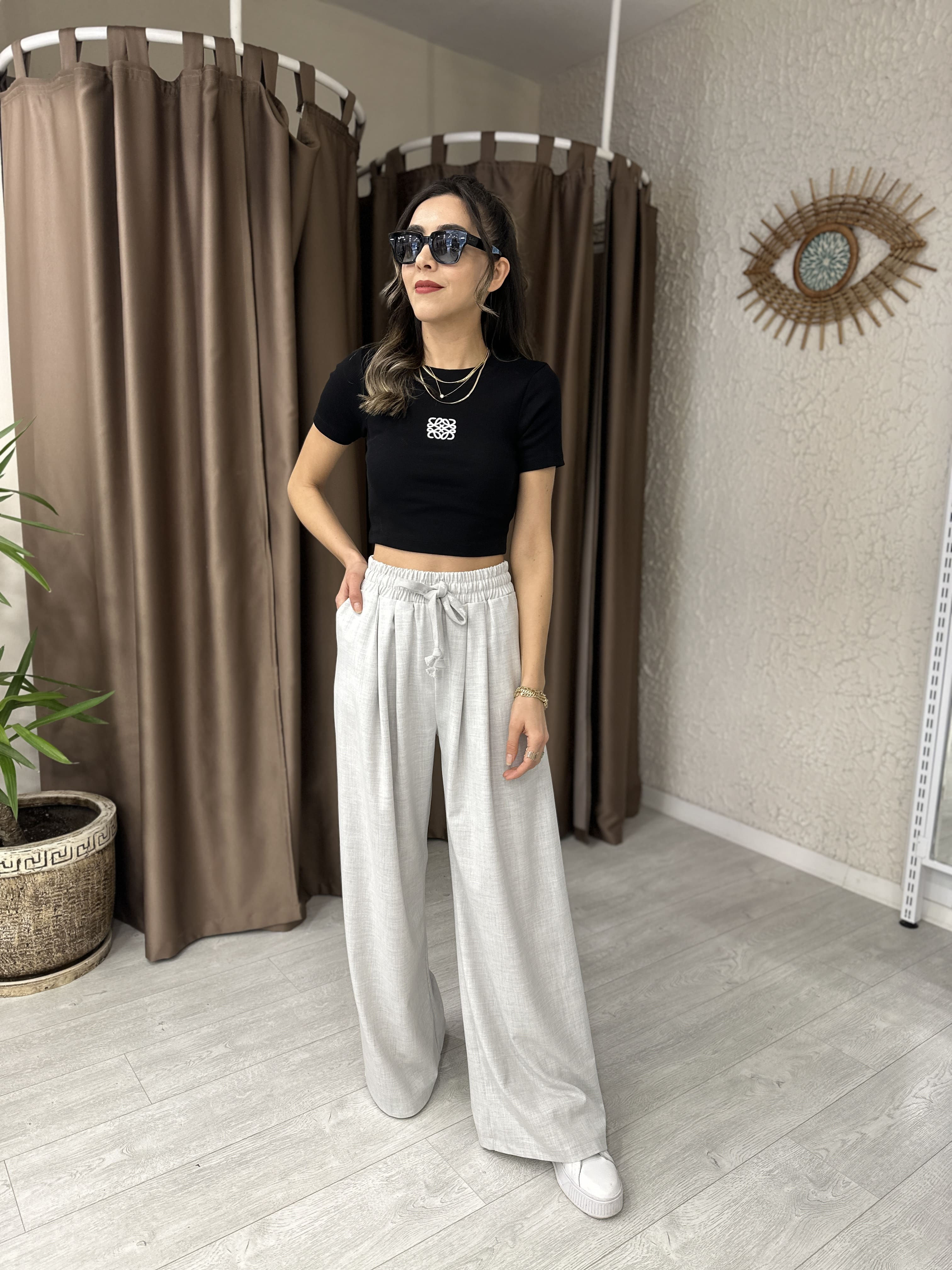 BEL LASTİKLİ BAĞLAMA DETAYLI PANTOLON GRİ