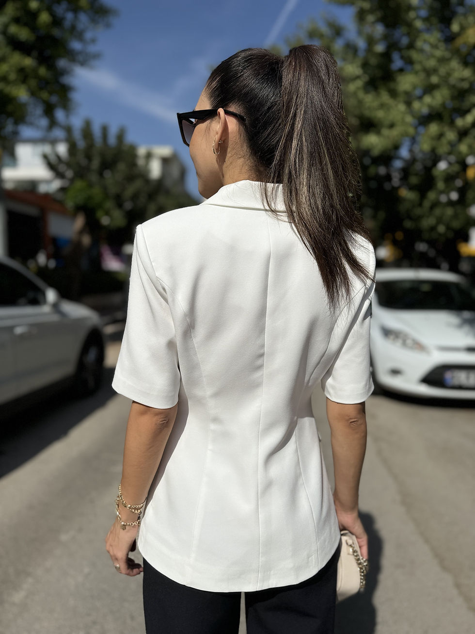 KISA KOL BLAZER CEKET BEYAZ