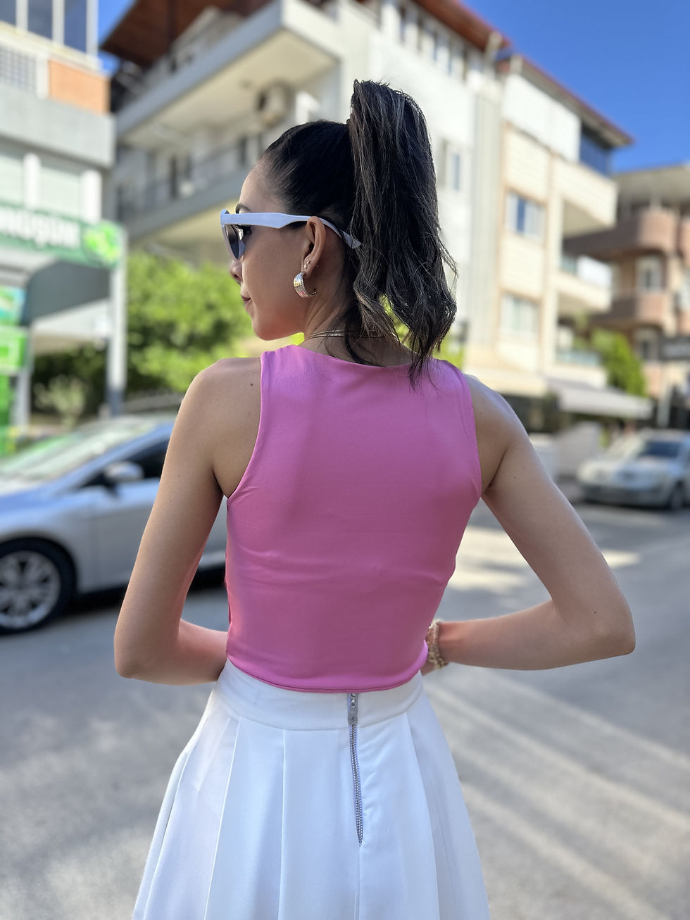 DOUBLE KUMAŞ MİDİ BOY ETEK EKRU