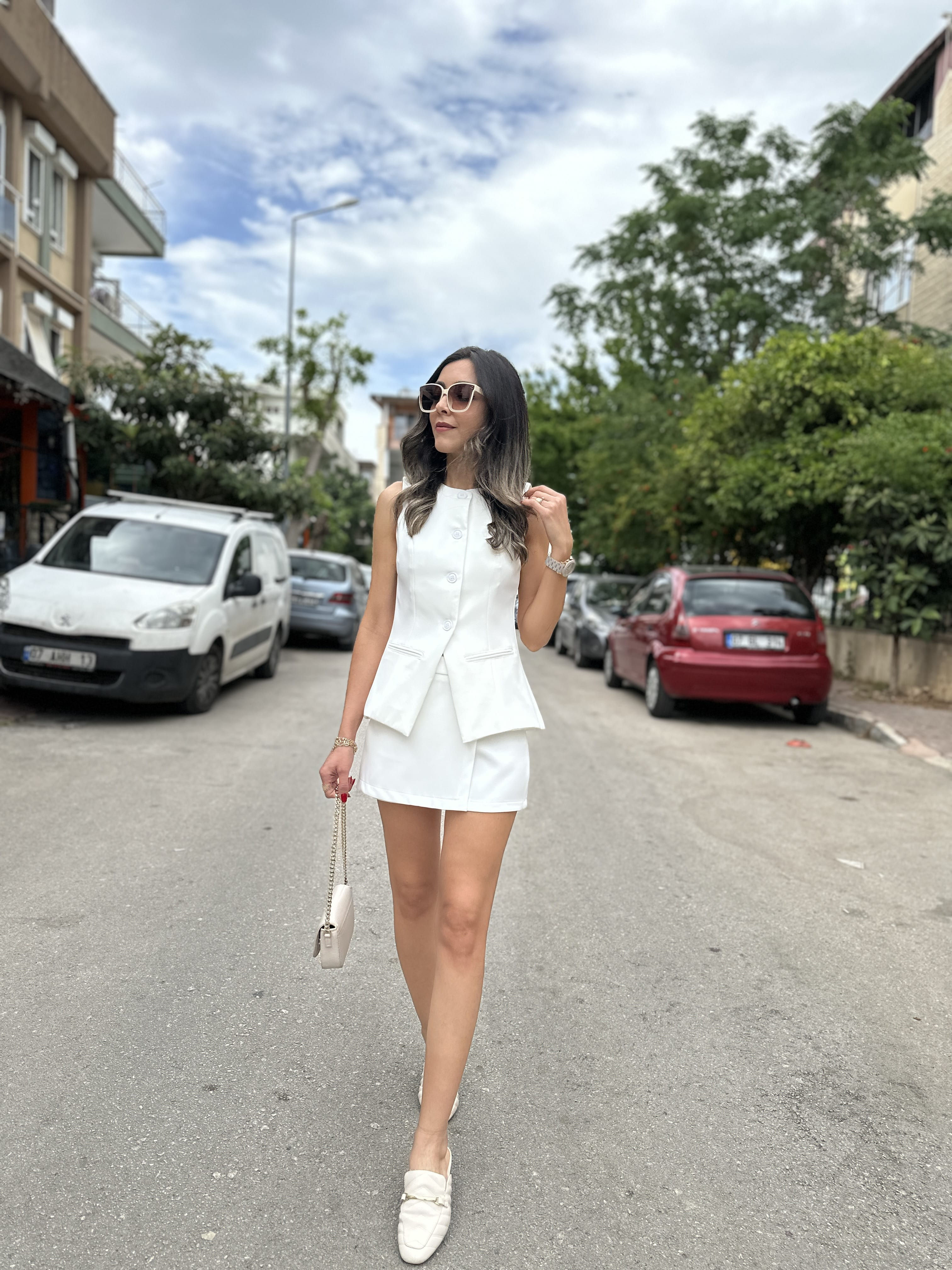 DOUBLE KUMAŞ YELEK EKRU