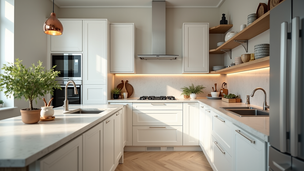 Eye-level view of a beautifully remodeled kitchen with modern appliances