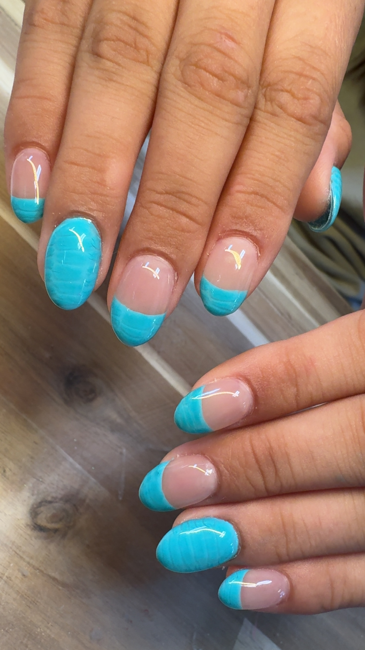 Turquoise textured French tips by Sherry Ball