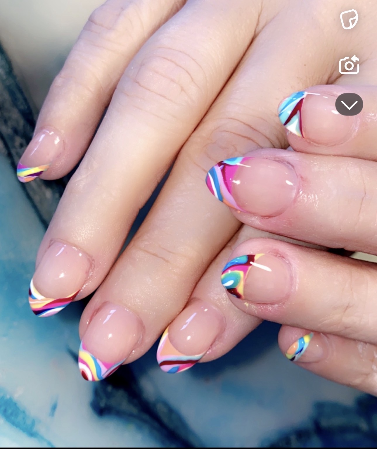 Colorful swirl French tips by Sherry Ball