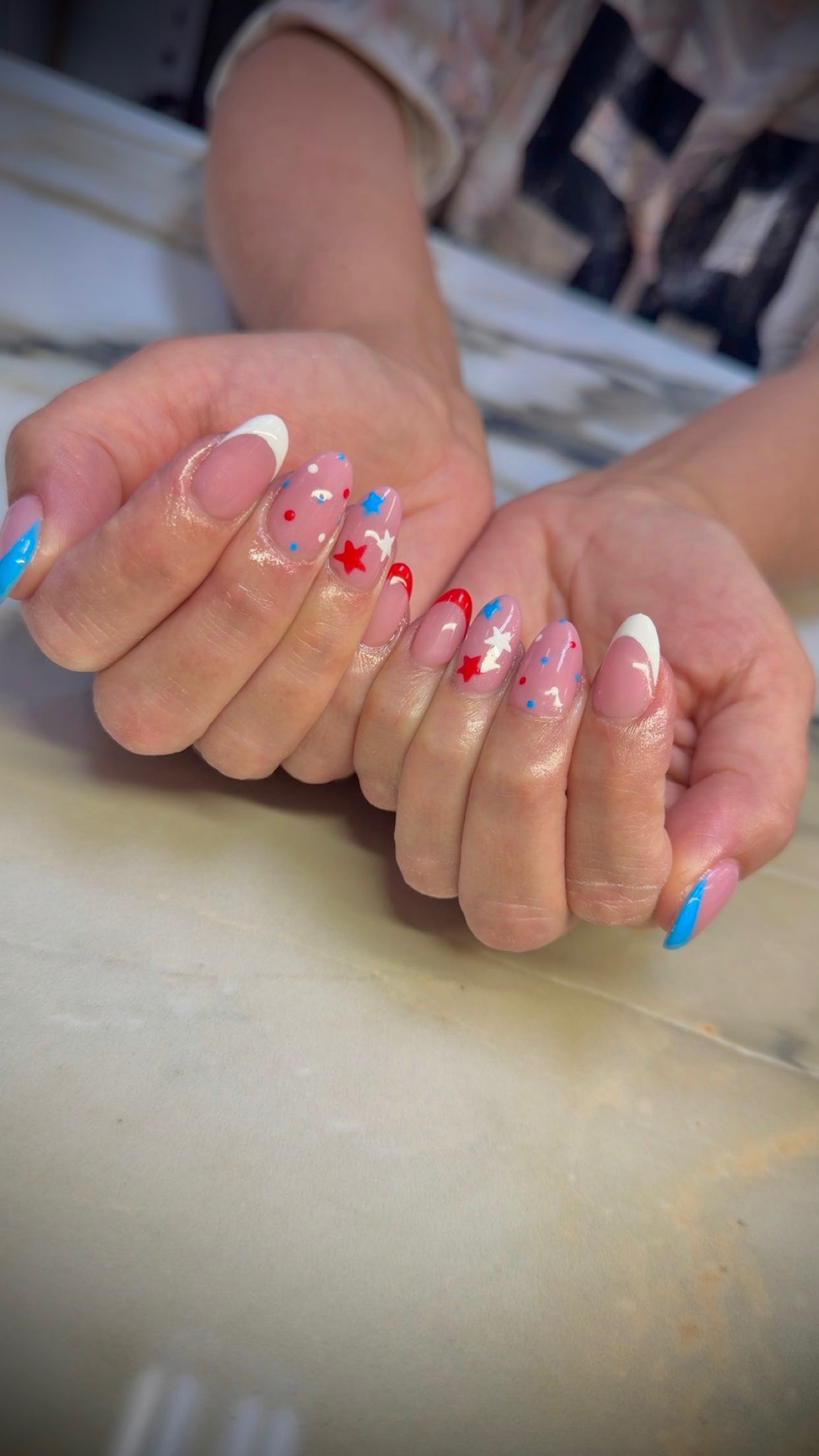 Red, white and blue stars and French tips by Tiffany Campbell