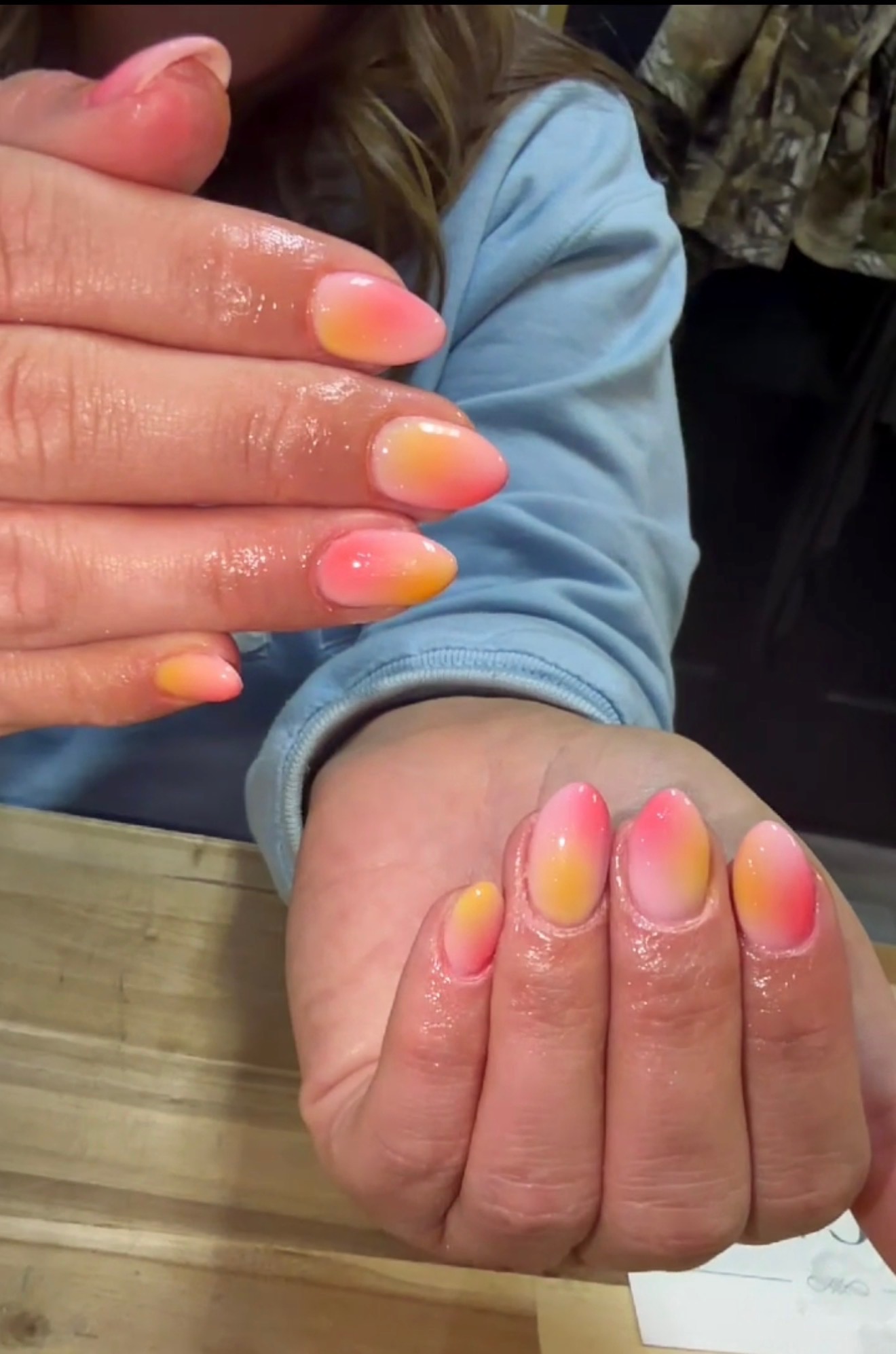 Pink and yellow sunset ombré nails by Tiffany Campbell