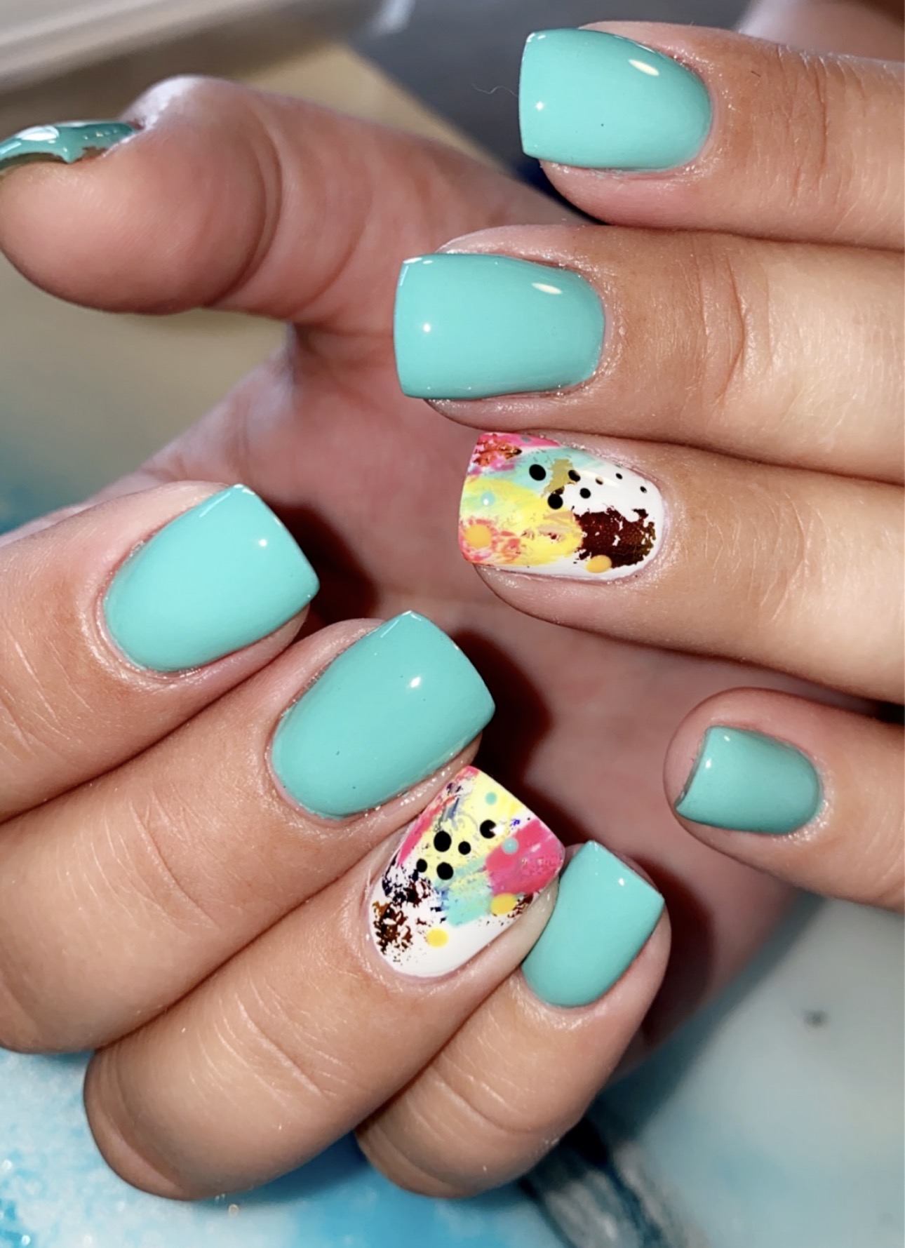 Turquoise nails with abstract accents by Sherry Ball