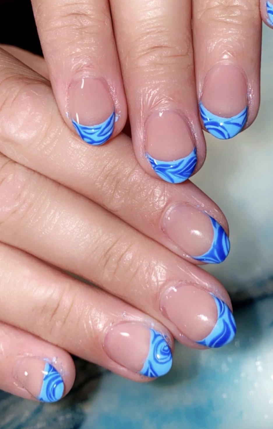 Blue swirl French tips by Sherry Ball