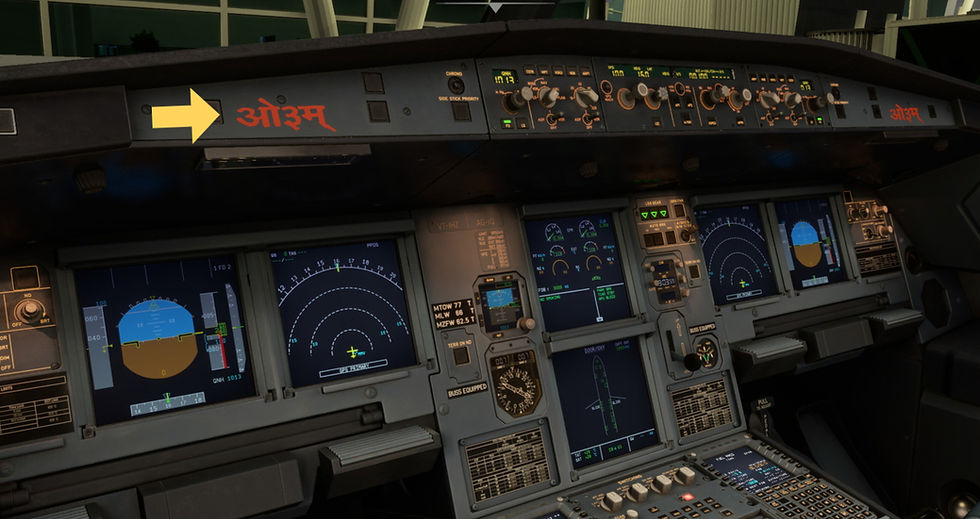 Every new IndiGo aircraft inducted is welcomed with a small ritualistic ceremony and sports the 'Om' sticker under the cockpit glareshield, that connotes the sacred polysemous symbol in Hinduism (Picture Credit: Flightsim)