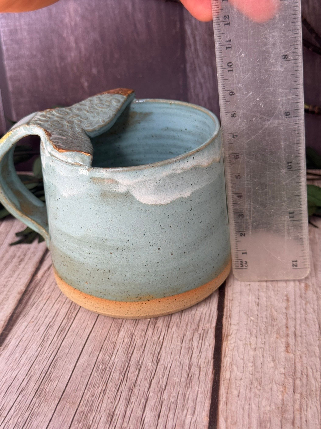 Whale tail handle mug -Light blue and white
