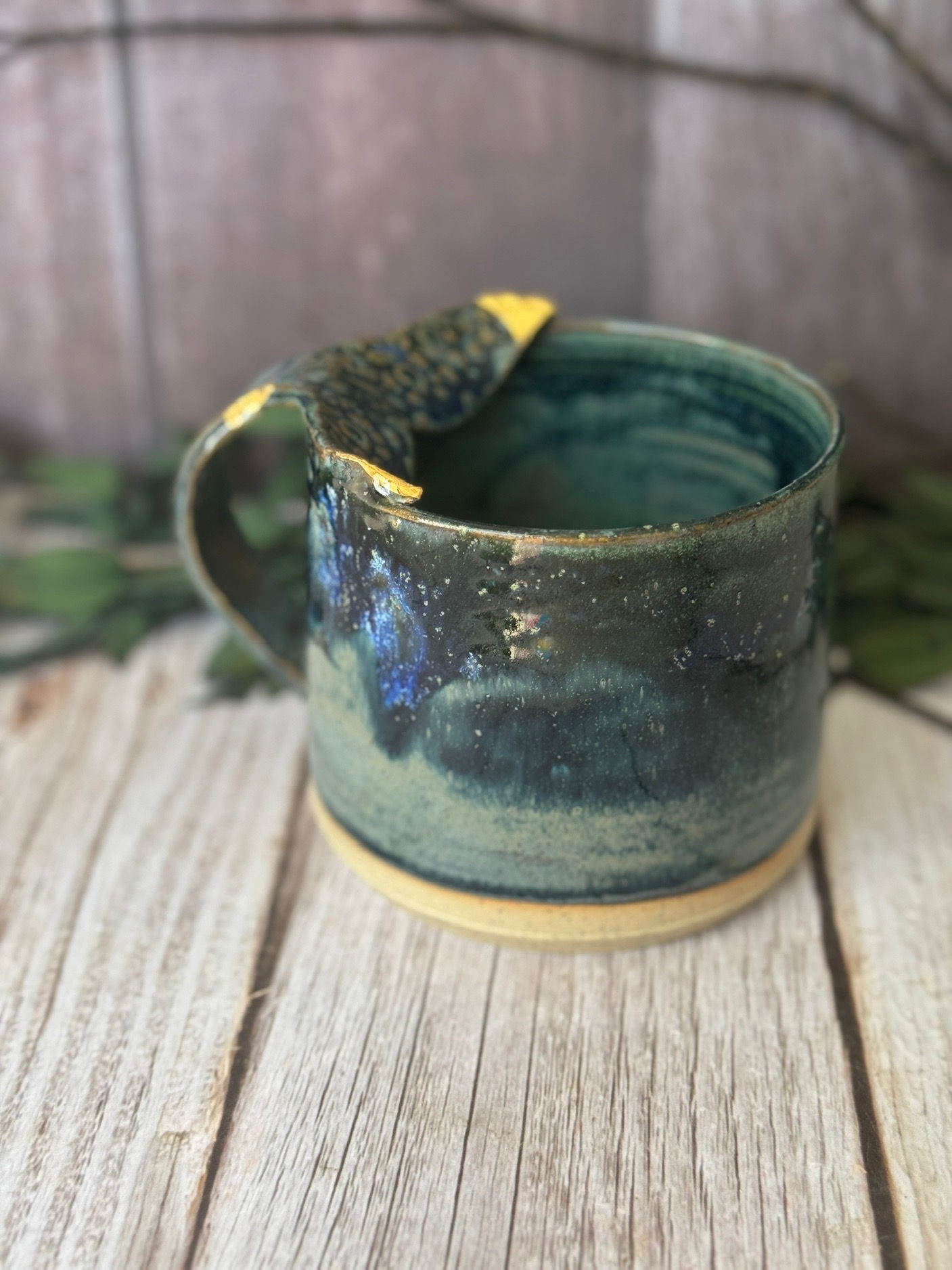 Whale tail handle mug -Dark Blue with grey