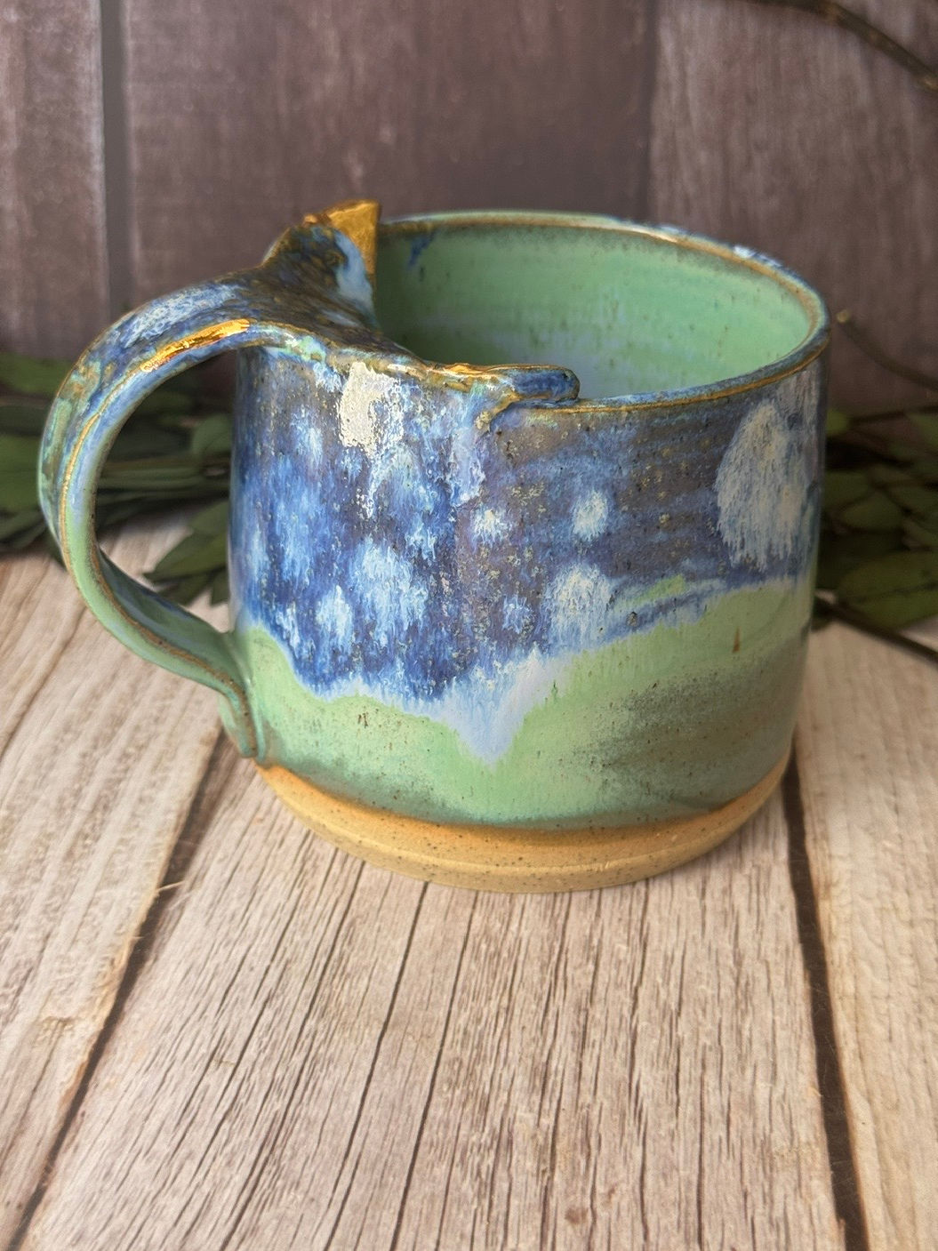 Whale tail handle mug -Turquoise and light blue
