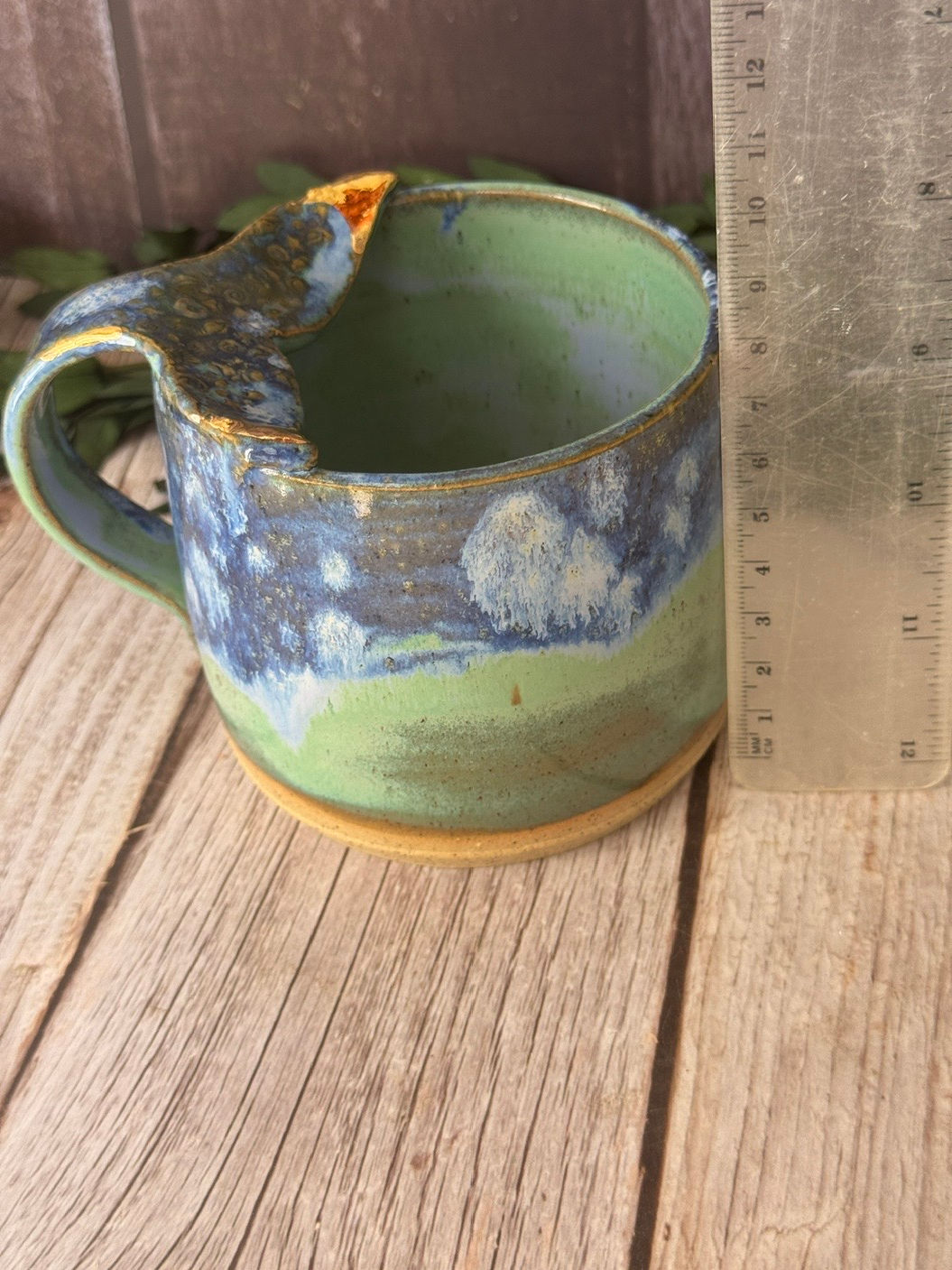 Whale tail handle mug -Turquoise and light blue