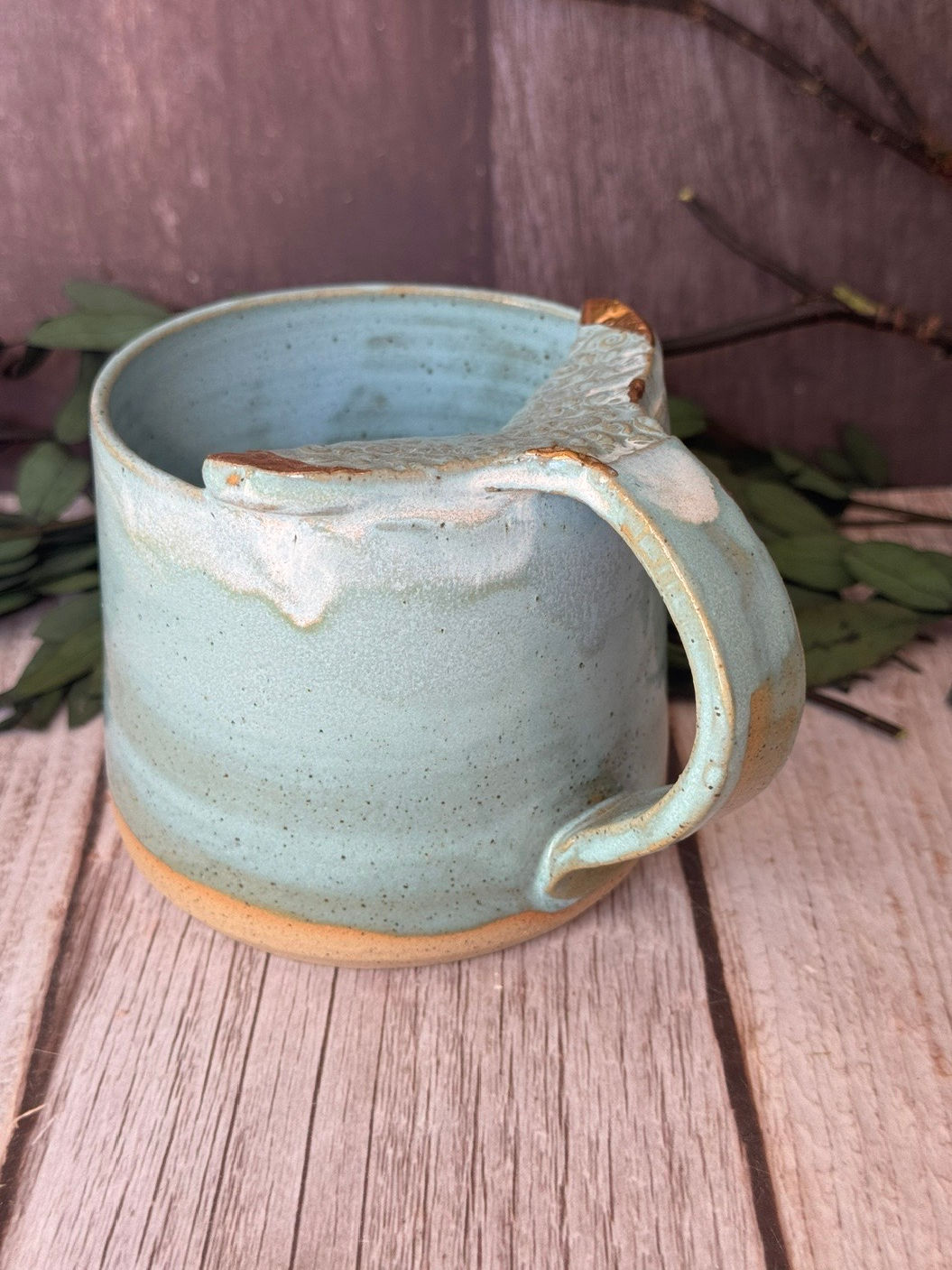 Whale tail handle mug -Light blue and white