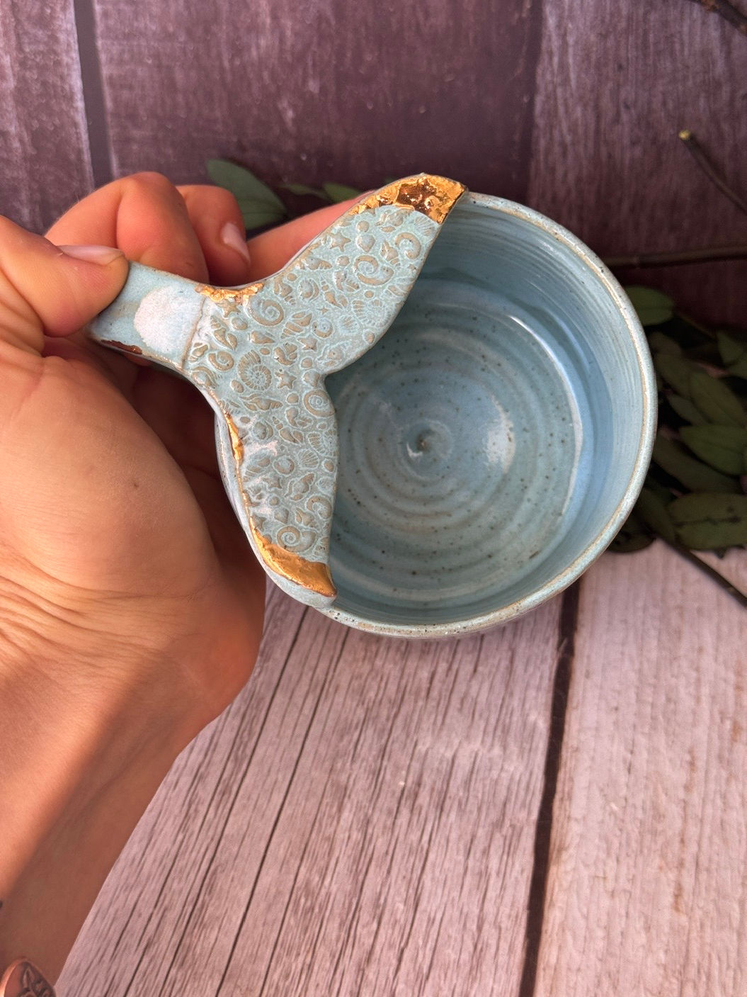 Whale tail handle mug -Light blue and white