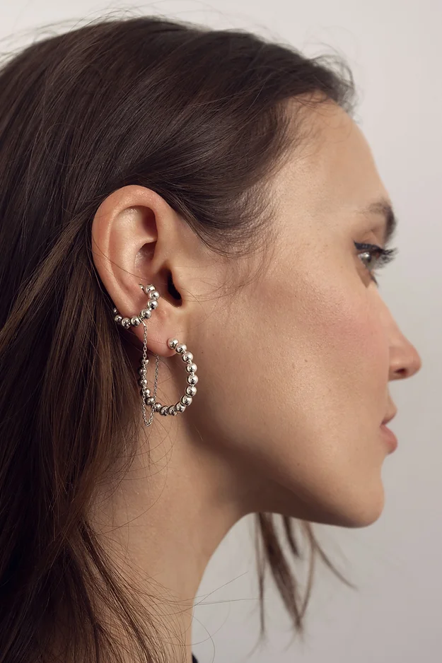 Silver earrings with cuff