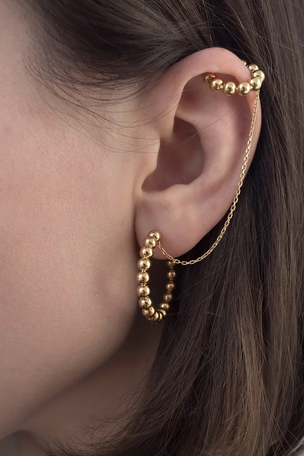 Hoop earrings and cuff with chain