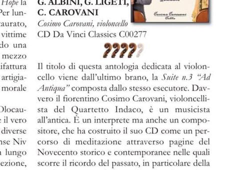 Recensione su ARCHI magazine del cd "Ad Antiqua, music for cello solo"