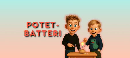 Max og Leo bruker spiker, kobbertråd og potet for å lage et potetbatteri