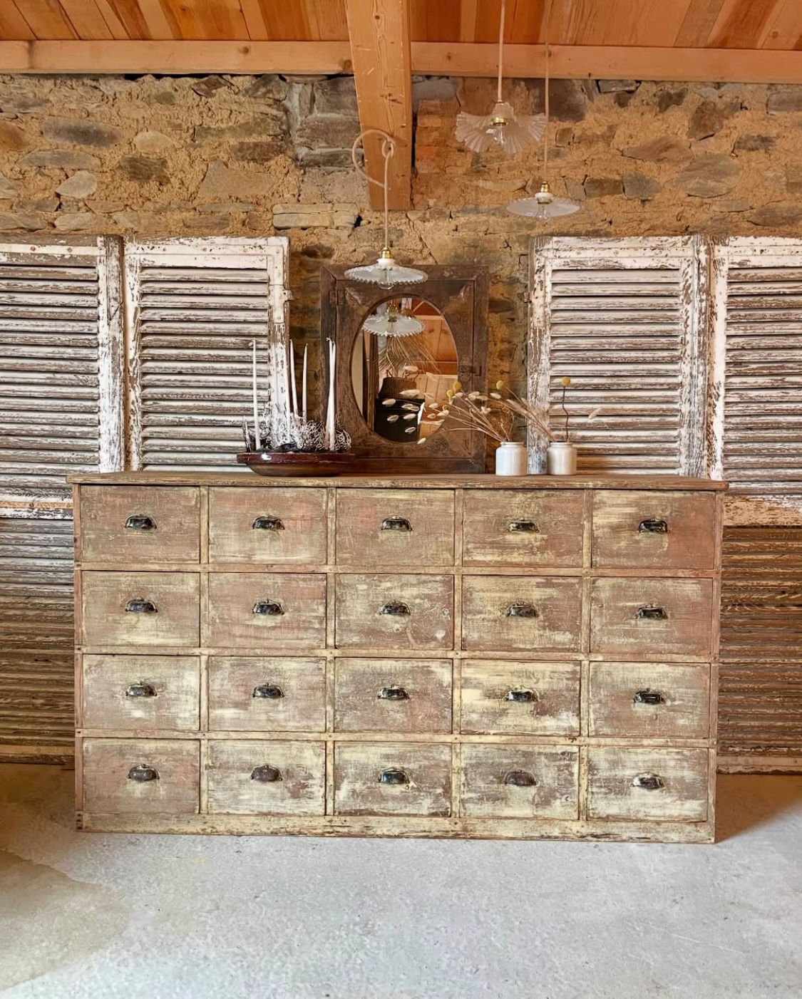 Original French Pine Industrial Drawers