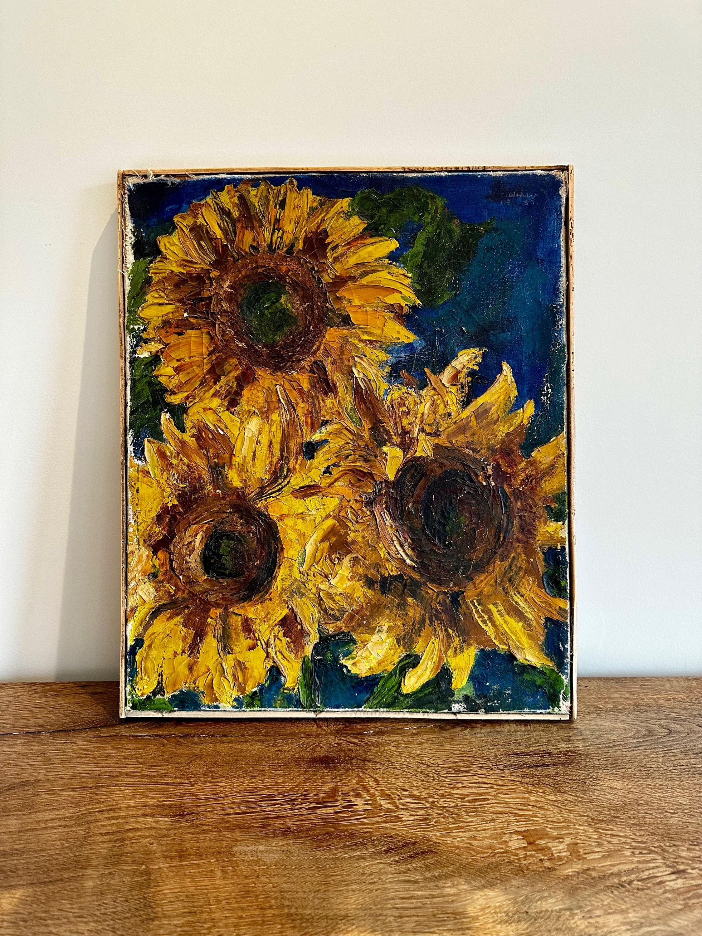 Antique Sunflowers Painting on Canvas.45 x 37cm