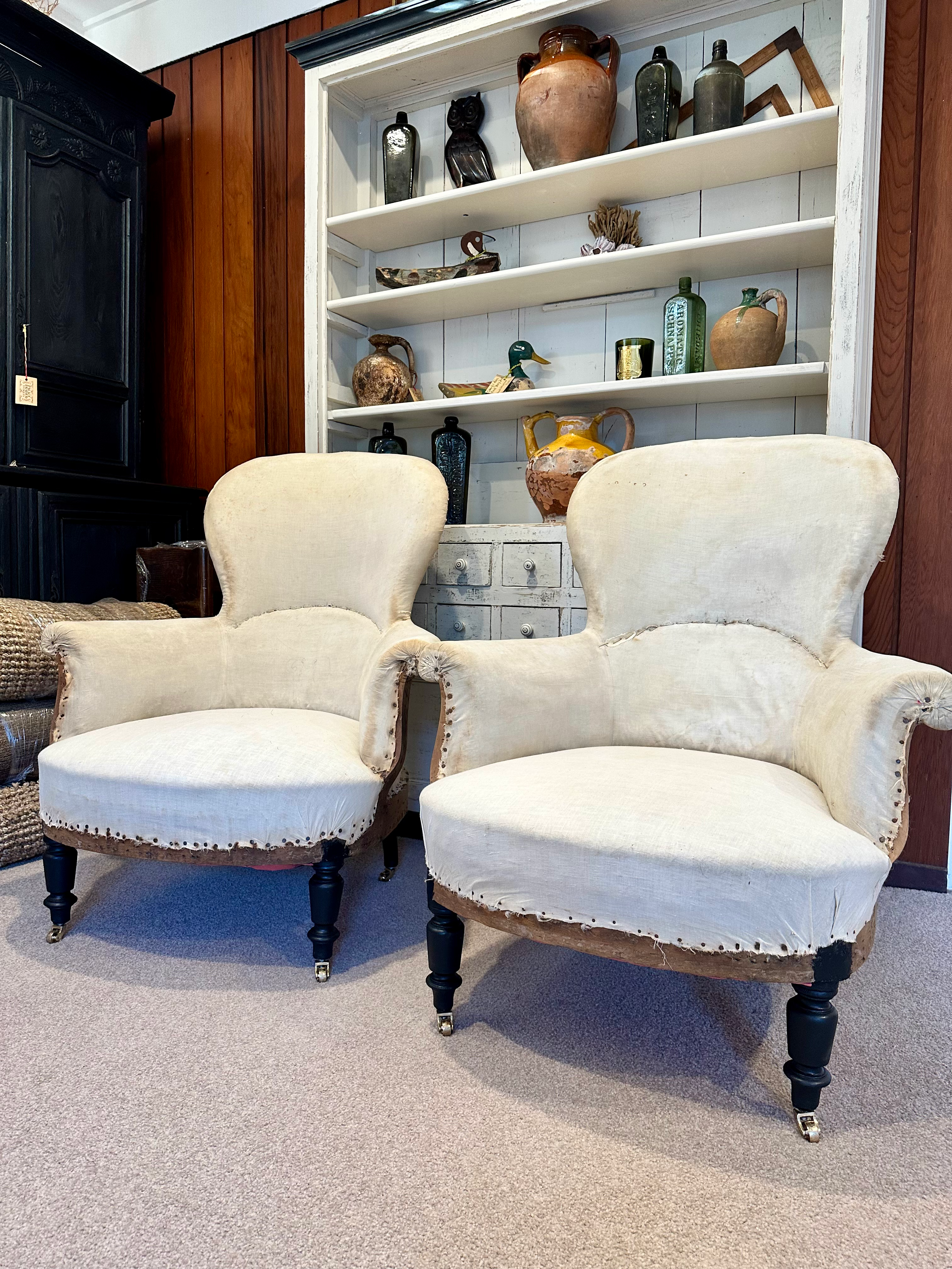 Pair Balloon Back Napoleon Armchairs 