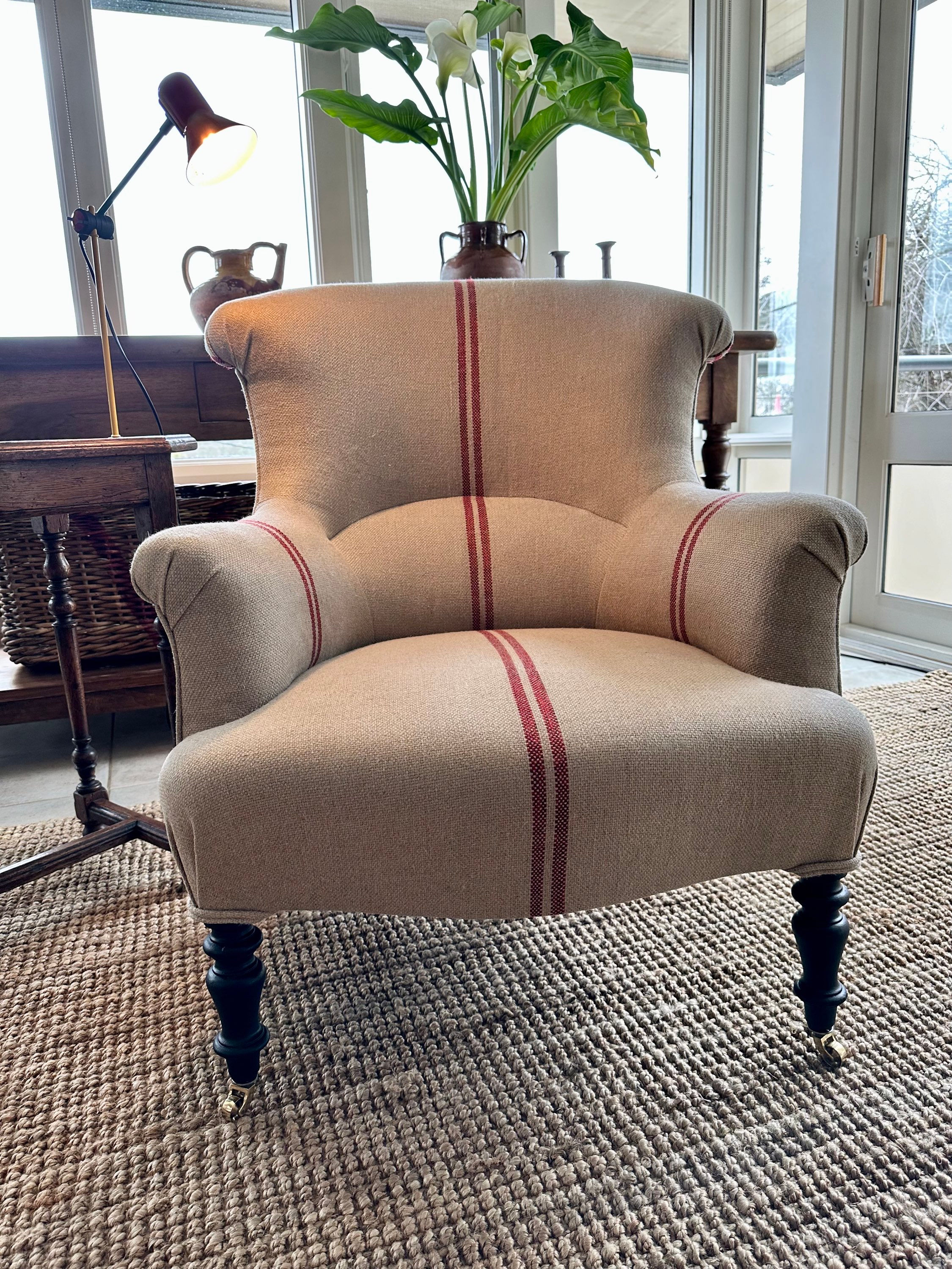 Antique French Linen Armchair