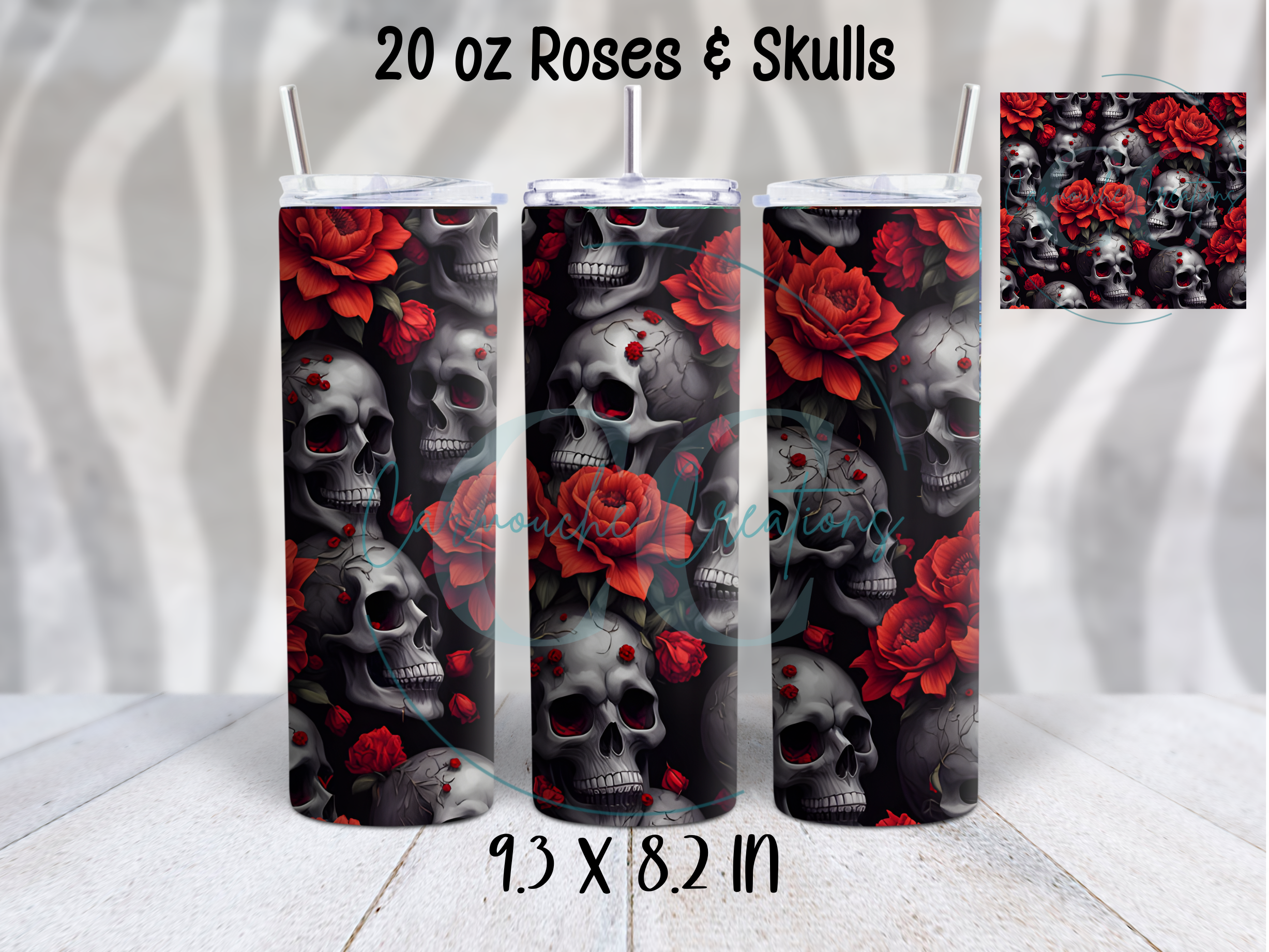 126TW Red Roses & Skulls 20 oz Vinyl Tumbler Wrap