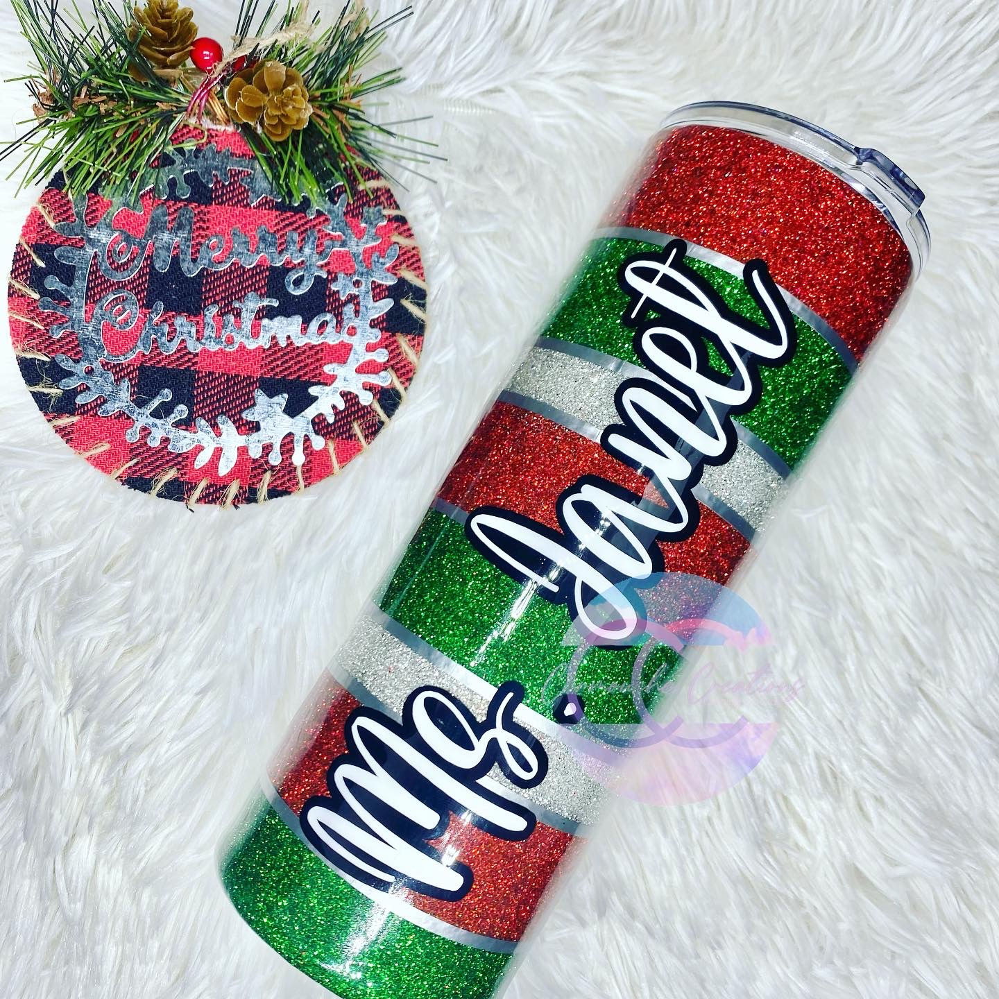 Vaso de rayas navideñas