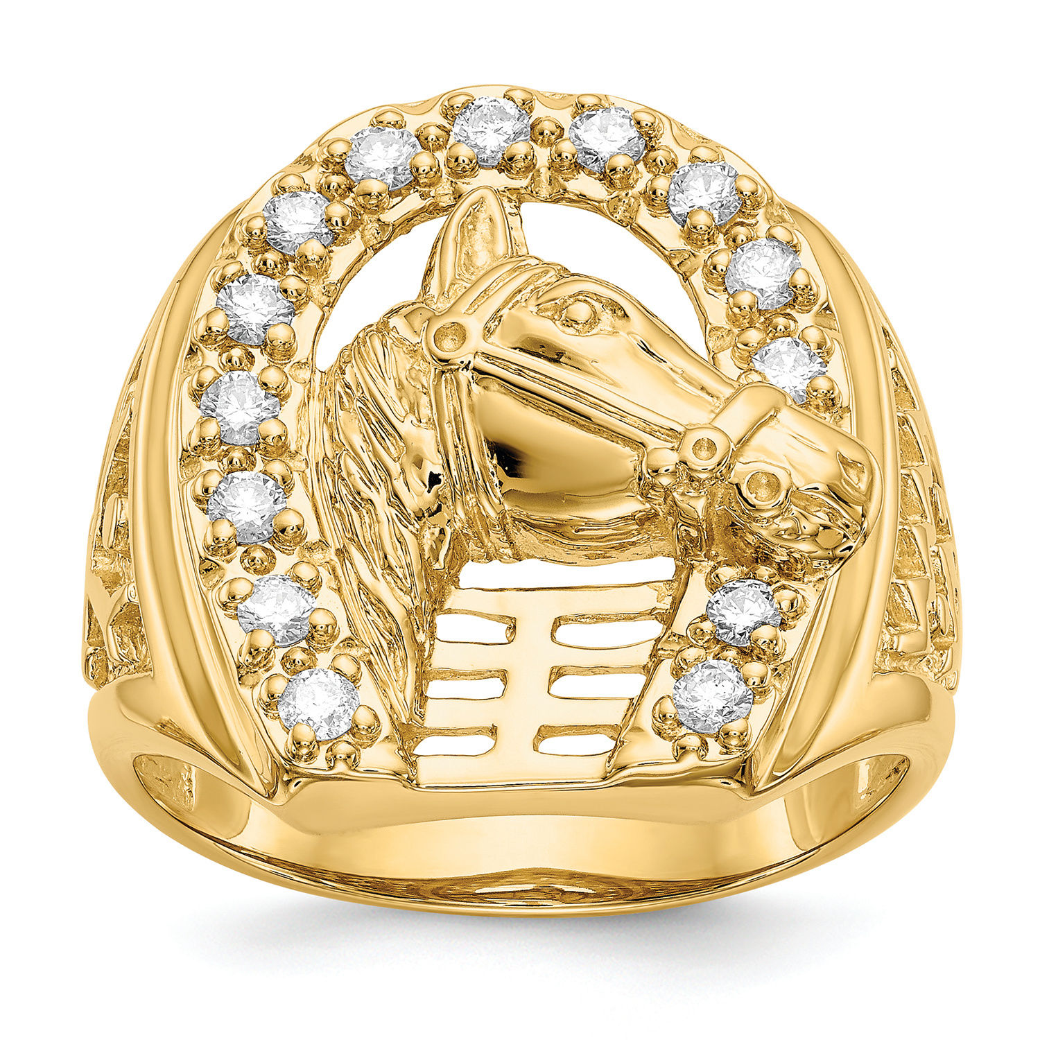 14k Mens Diamond Horseshoe Mtg With Horse In Center Ring