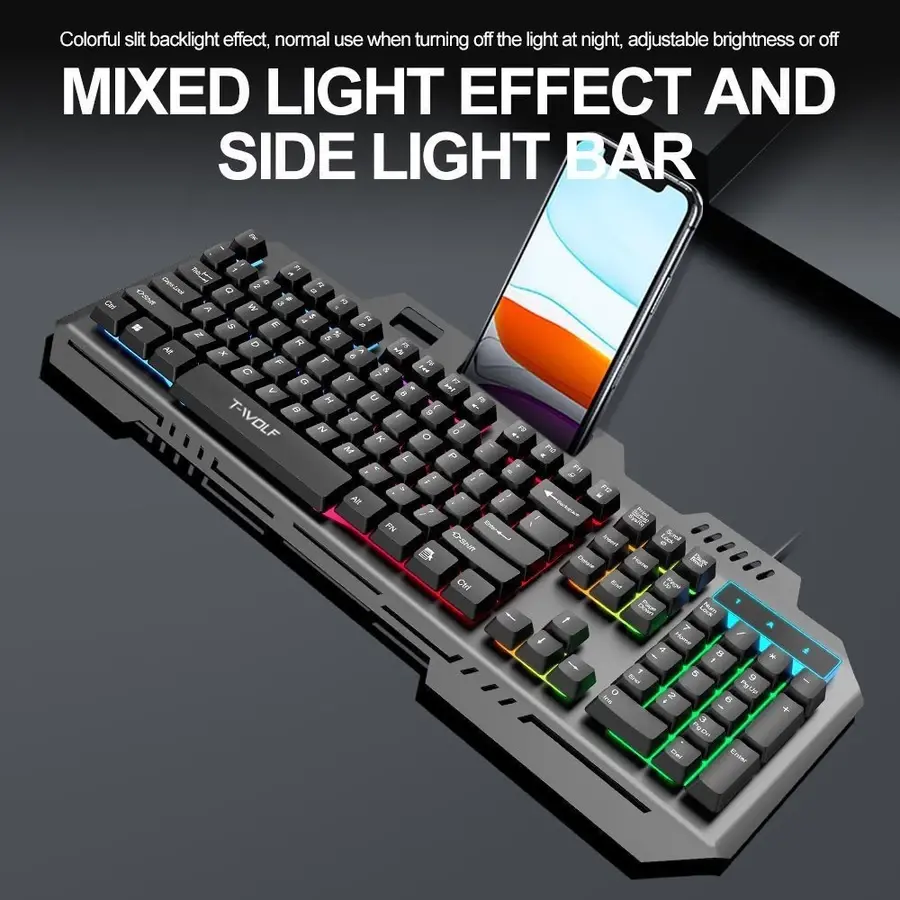 Teclado Gamer Com Fio Semi-mecânico RGB LED retroiluminado Computador Pc