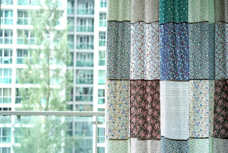 patchwork curtains close up