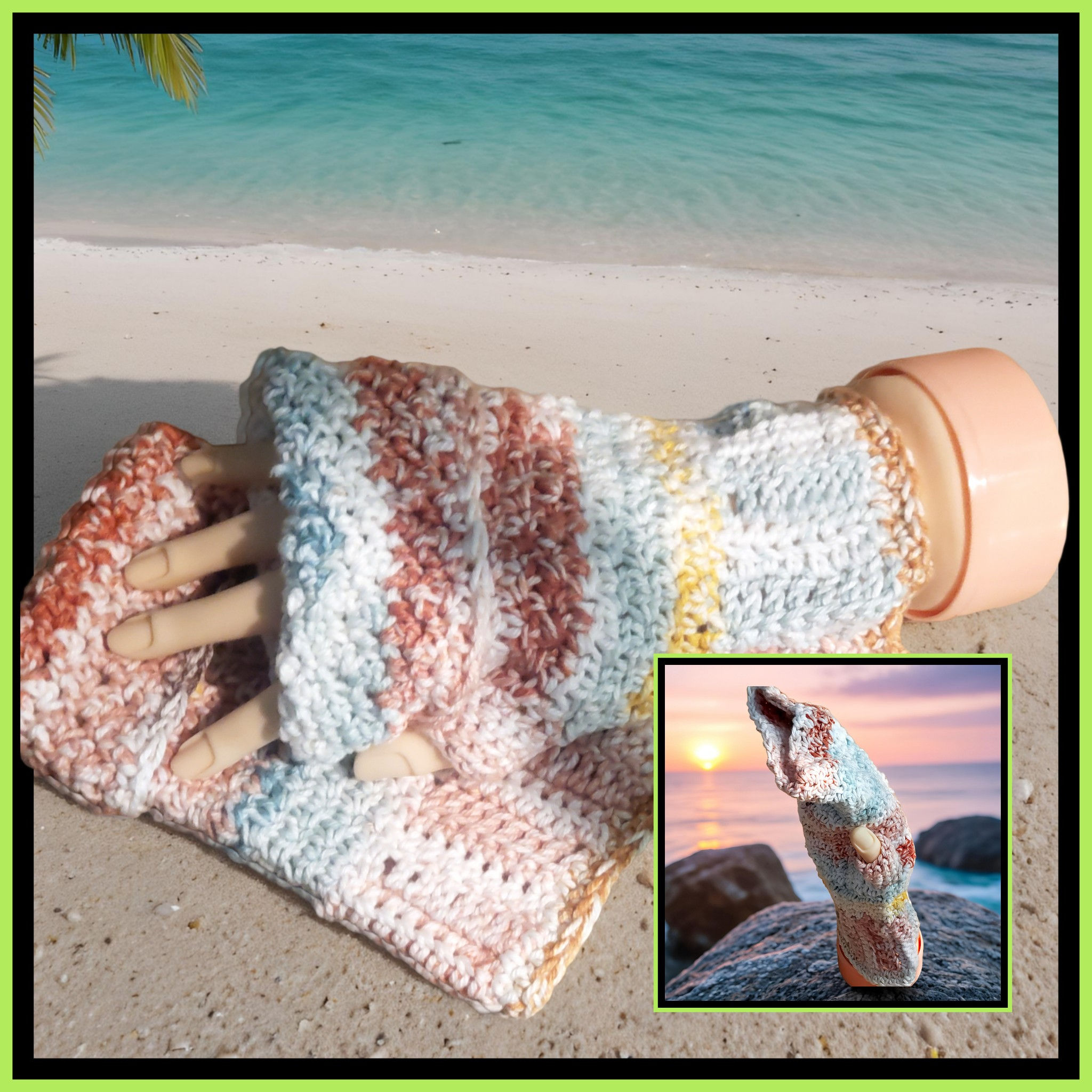 Sunkissed Beaches- Fingerless Mitts Extra Long fingers