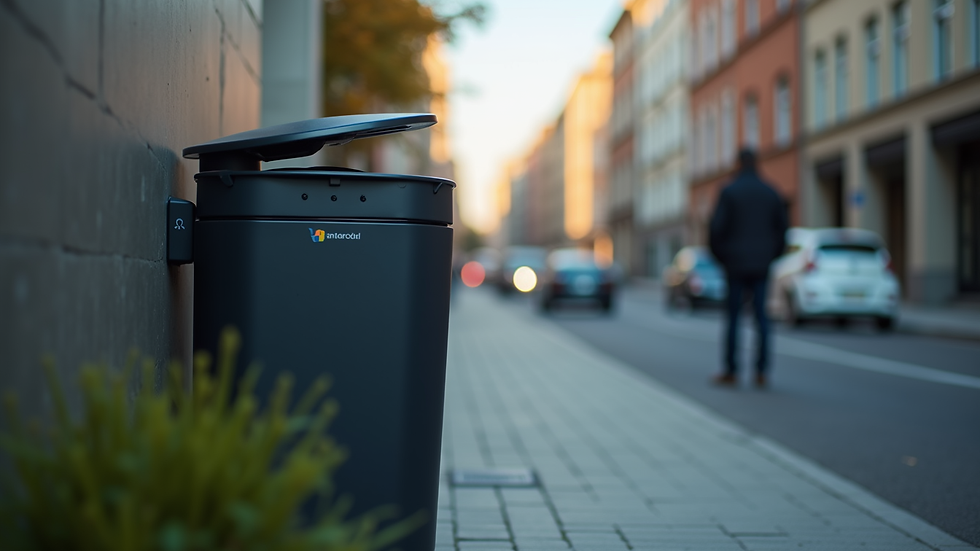 Eye-level view of a smart waste bin equipped with sensors