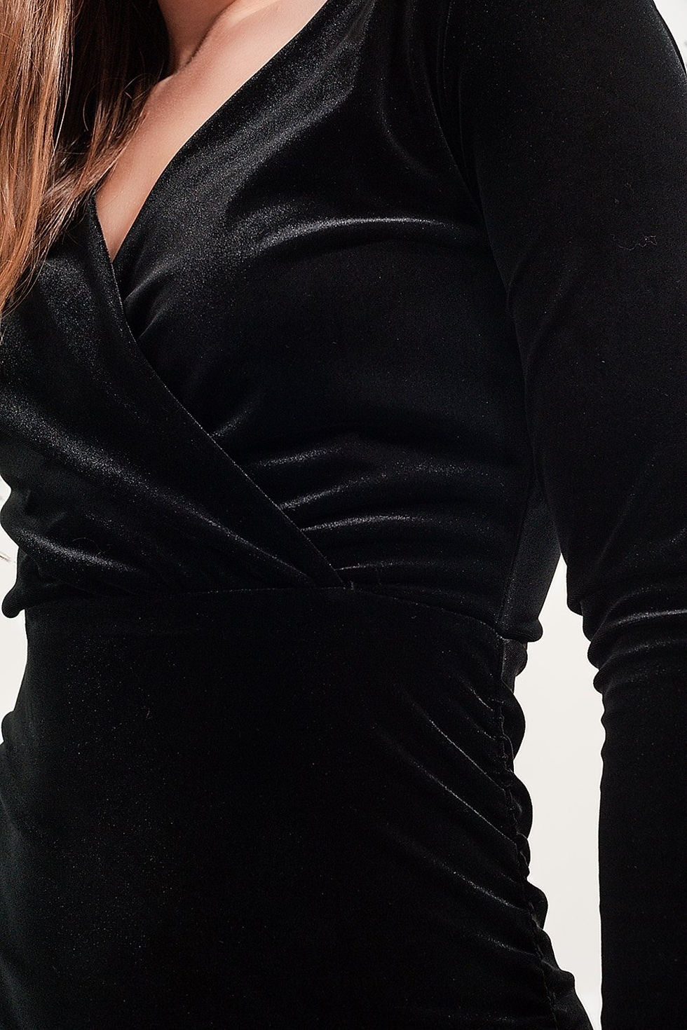 Thumbnail: Long Sleeve Velvet Midi Dress Black