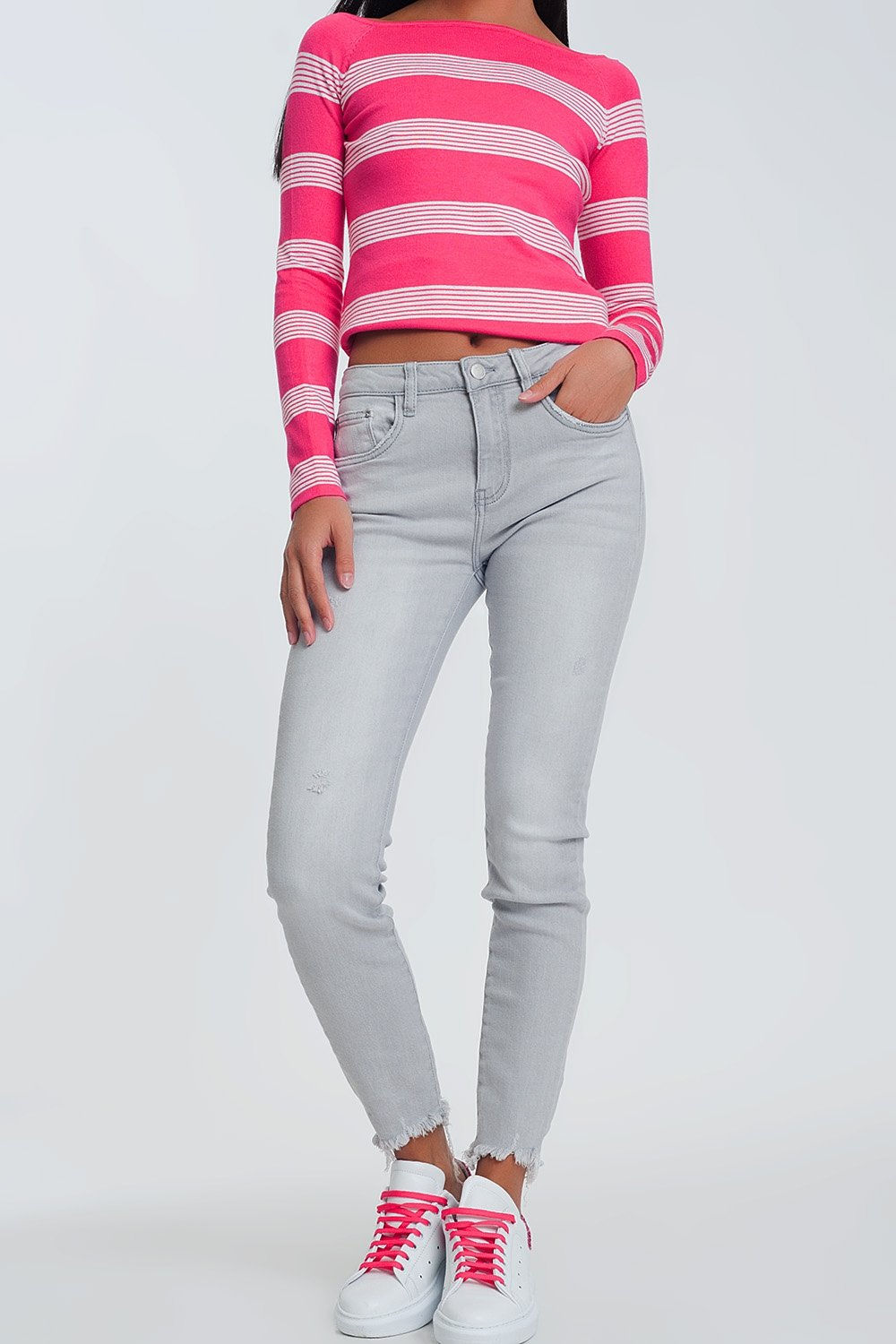 High Waist Grey Skinny Jeans