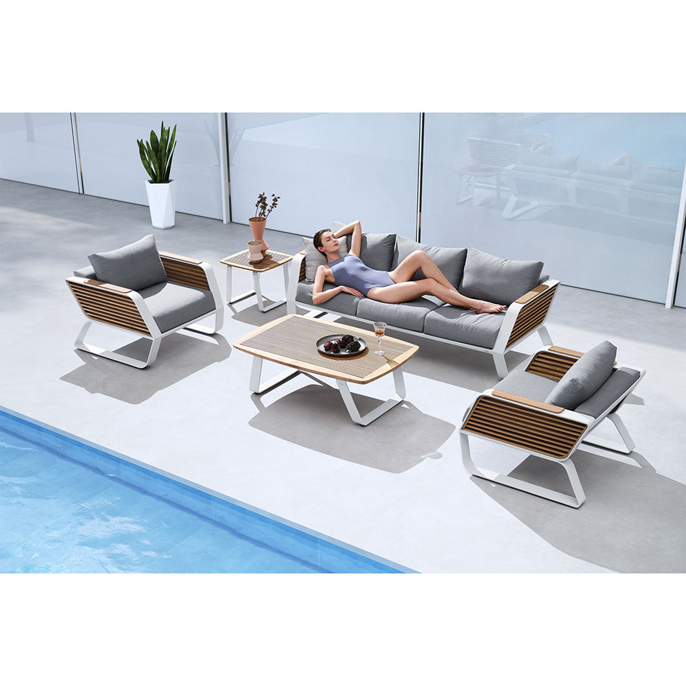 Wing Aluminum Teak Patio Sofa for 5