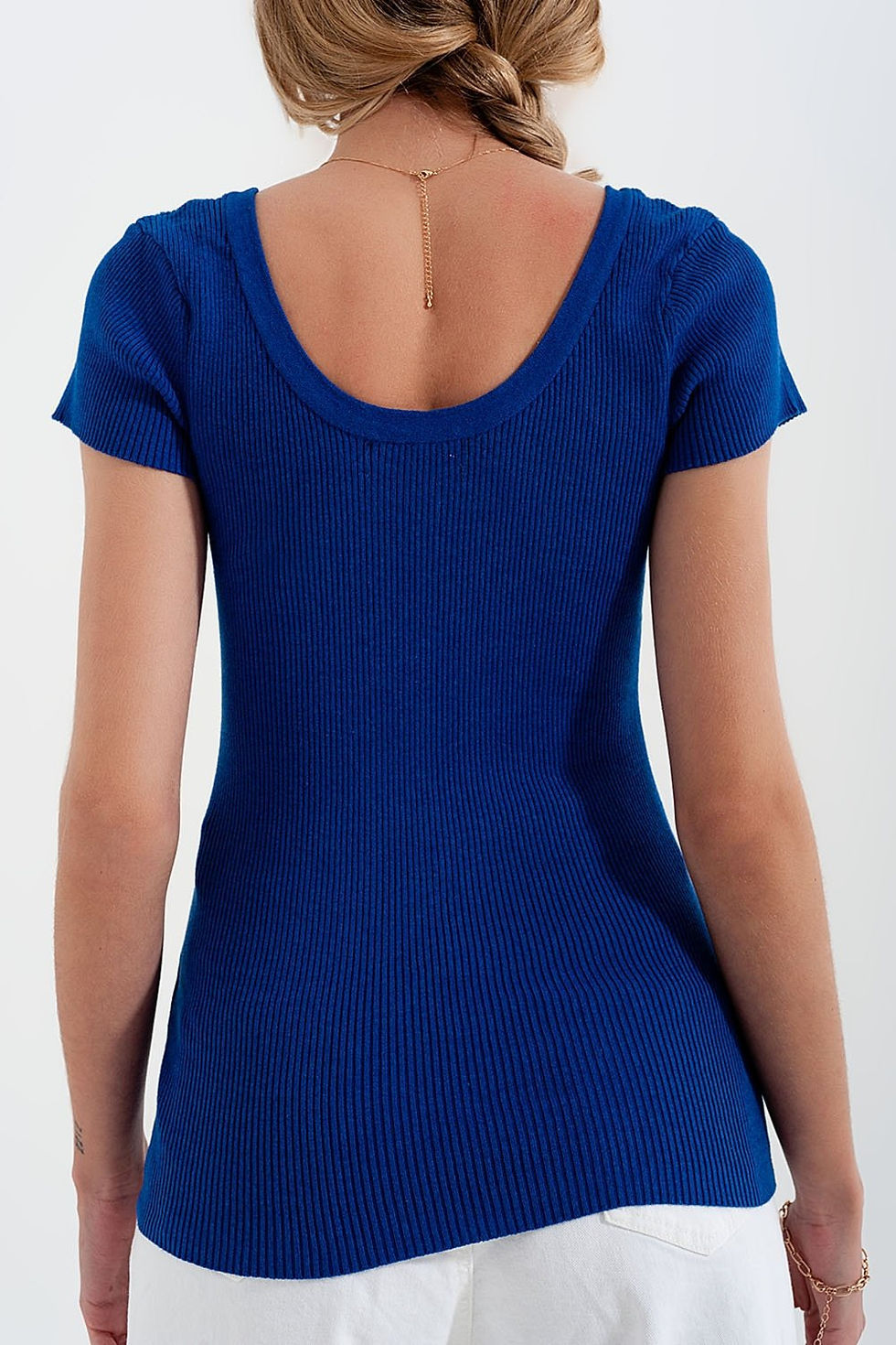 Thumbnail: Knitted Fit Rib Crew Neck Sweater in Blue
