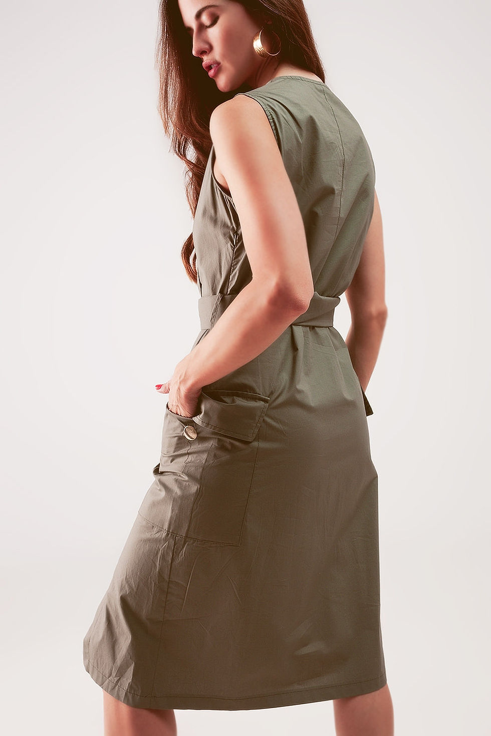 Thumbnail: Wrap Dress With Tie Waist Detail in Khaki