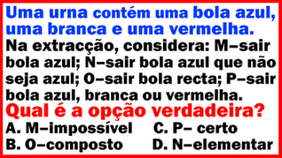 Acontecimento Impossível, Composto, Certo ou Elementar na Extração de Bolas Azul, Branca e Vermelha