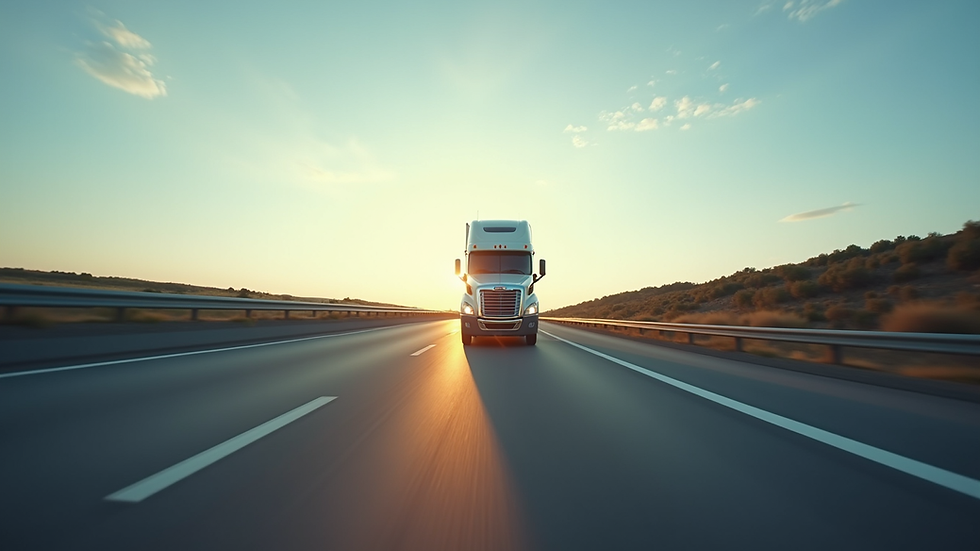 Eye-level view of a semi-truck driving on a highway