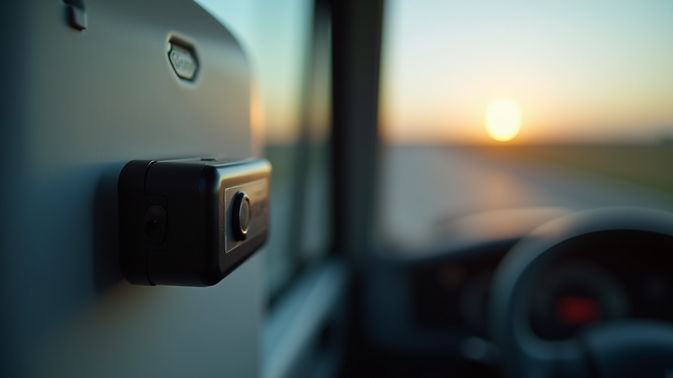 Close-up view of a GPS tracking device installed in a truck cab
