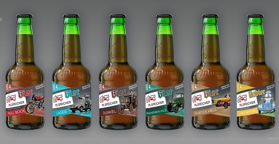 Sechs Einbecker Bier Flaschen im PS.SPEICHER Design