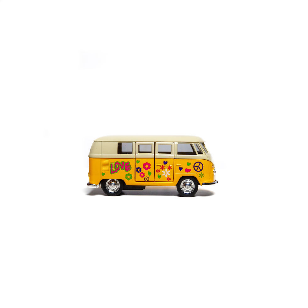Thumbnail: VW Bulli T1 Modellauto mit Flower Power Mustern, rechte Seitenansicht