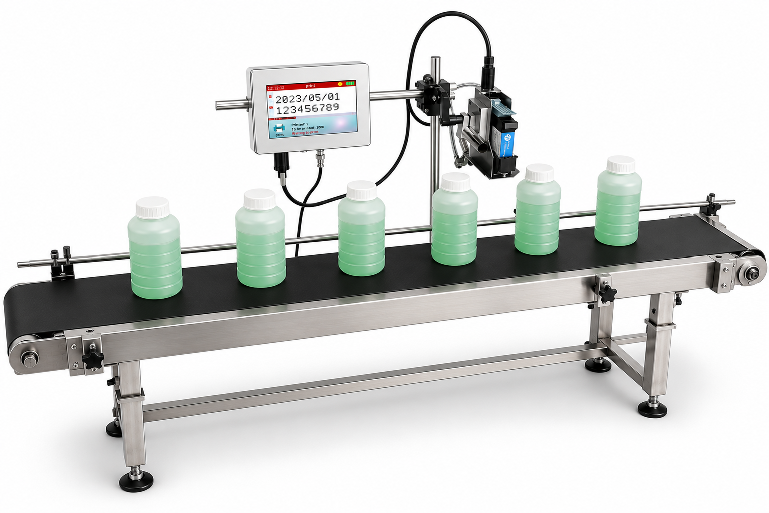 12.7mm Online TIJ Inkjet Printer with Conveyor | Batch Coding, Date, MRP, QRCode