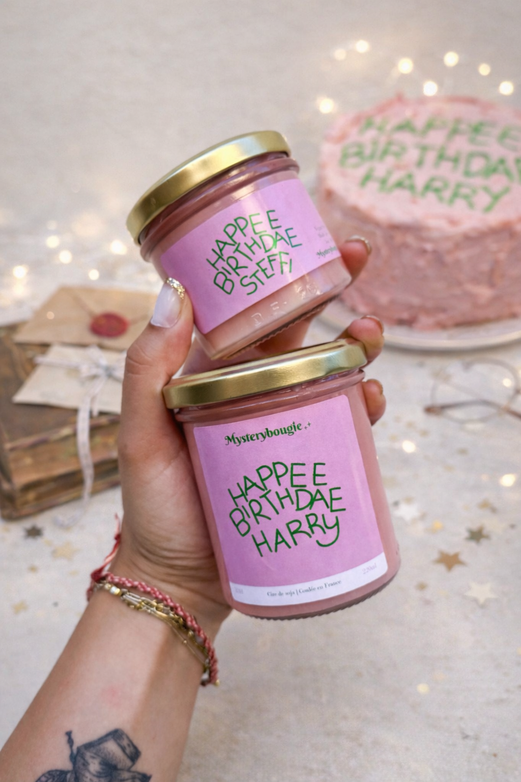 Bougie "Happee Birthdae" - Cupcake